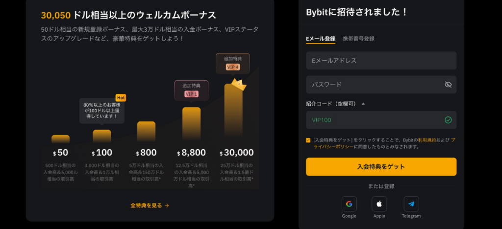 Bybitでコピートレードを行うための新規登録画面