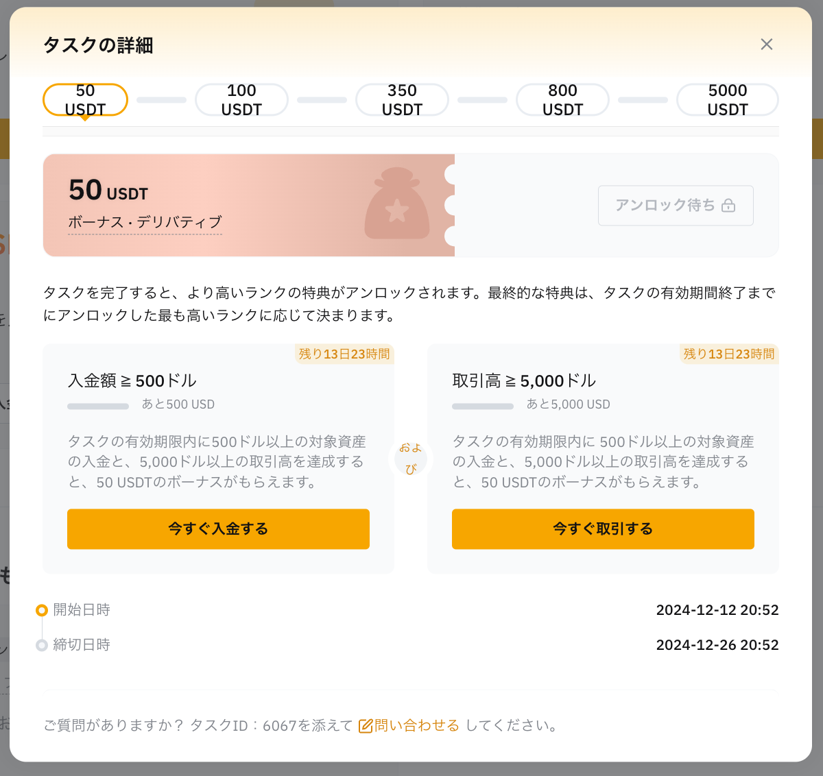 最大5,000USDTもらえる入金応援隊ボーナス