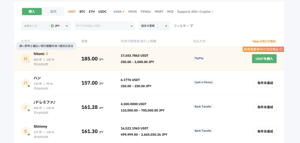 Bybit入金方法｜BybitではP2P取引を使った入金が可能